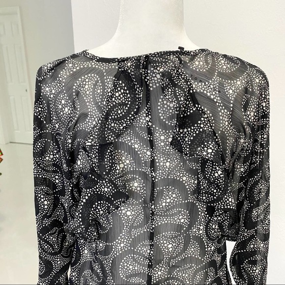 Topshop Star & Moon Blouse Black Ruffles Ties Semi Shear - Picture 8 of 9